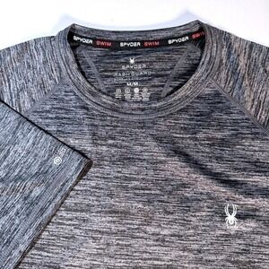 Spyder Men Rash Guard Shirt Swim Surf Sand Sun Gray Short Sleeve Size Medium